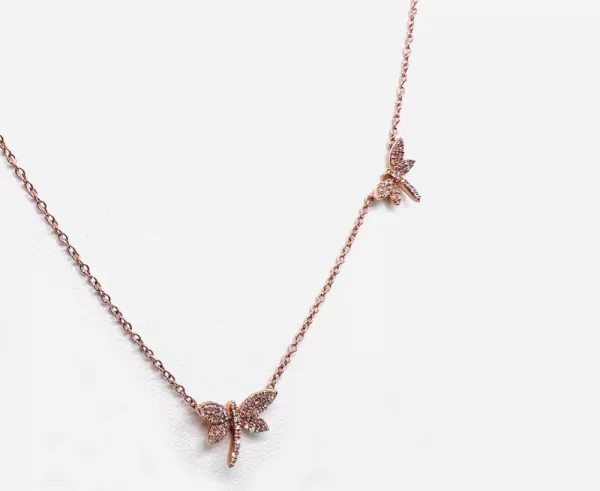 14 Karat Rose Gold Round Brilliant Diamond Dragonfly Necklace