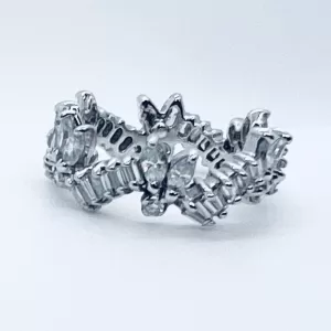 14 Karat White Gold Round Brilliant Marquise Baguette Diamond Ring