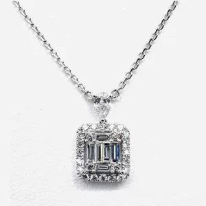 18 Karat White Gold, Round Brilliant | Pear Shape | Baguette Diamond Pendant with Chain