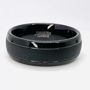 Tungsten Men's Band Matte with Shiny Rounded Exterior